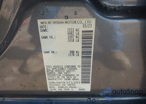 2023 Nissan Altima Sv Intelligent Awd from USA, damaged, VIN 1N4BL4DW2PN371105